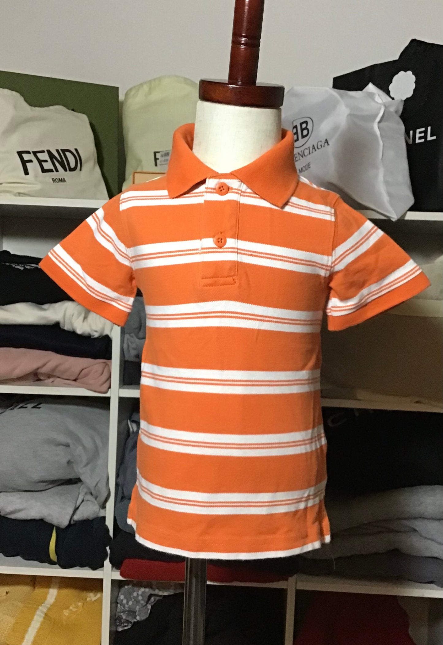 Sonoma orange and white striped 3 button collar short-sleeve shirt size 3t